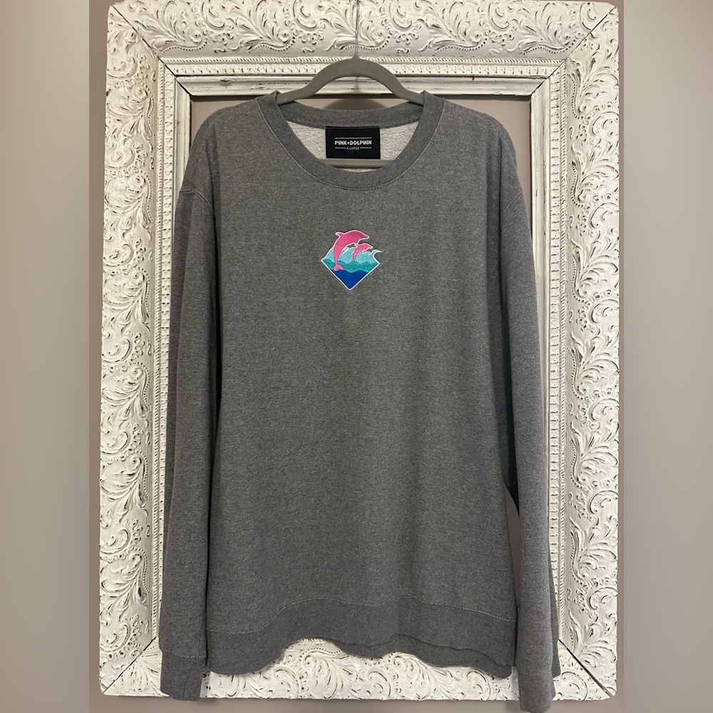 Pink Dolphin Gray Crewneck Sweater with Embroidered Logo. Size XL. ❣️